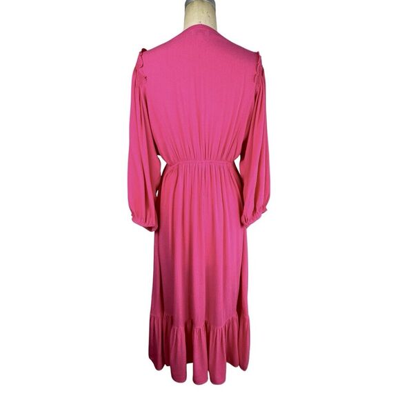 Umgee Women Tiered Midi Dress L Pink Balloon Sleeve Peasant Boho Cottagecore - Picture 3 of 16